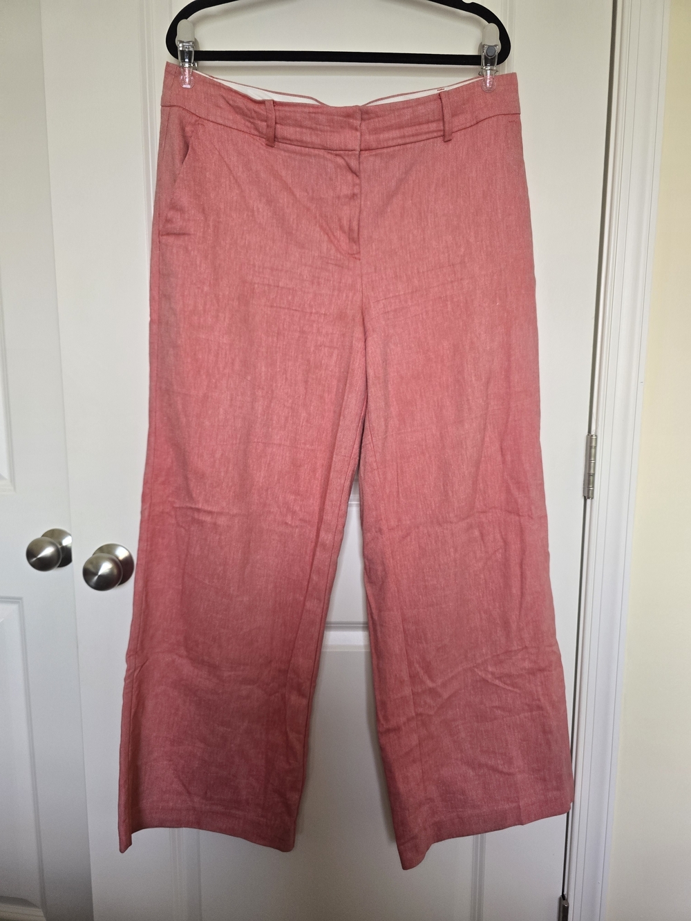 LOFT Coral-Pink Wide Leg Linen-Blend Pants